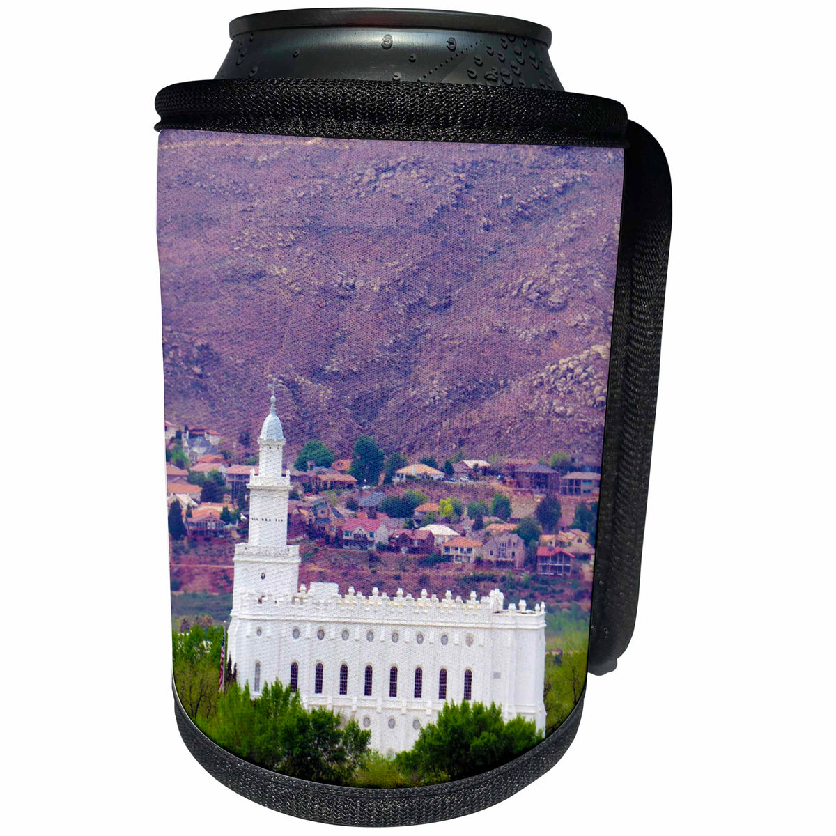 3dRose Jos Fauxtographee- Temple St. George Utah - The St. George Temple in Utah or House of the Lord for LDS people - Can Cooler Bottle Wrap (cc_255909)