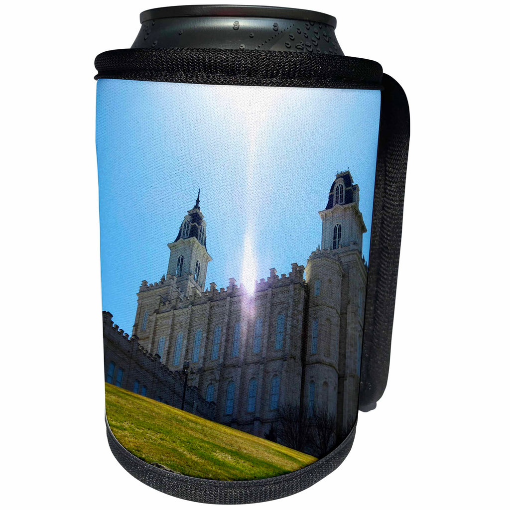 3dRose Jos Fauxtographee- Temple Manti Utah - The Manti Temple for LDS Church that sits up on a hill with light - Can Cooler Bottle Wrap (cc_255911)