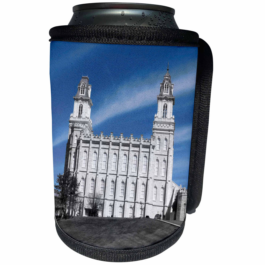 3dRose Jos Fauxtographee- Unsaturated with Blue Temple - The Manti Temple unsaturated with just blue sky and clouds - Can Cooler Bottle Wrap (cc_255934)