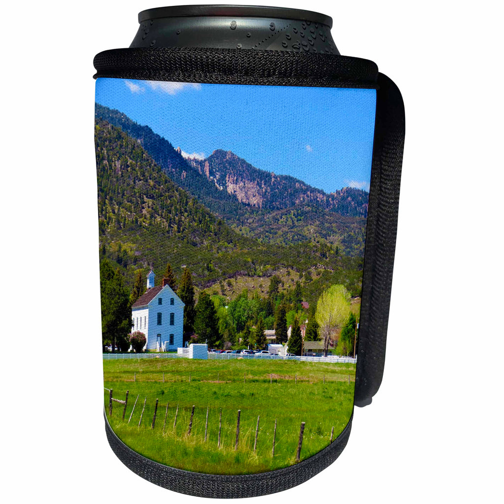 3dRose Jos Fauxtographee- Historical Pine Valley Chapel - A Sunday in Pine Valley at the Old Historical LDS Chapel for all - Can Cooler Bottle Wrap (cc_255949)