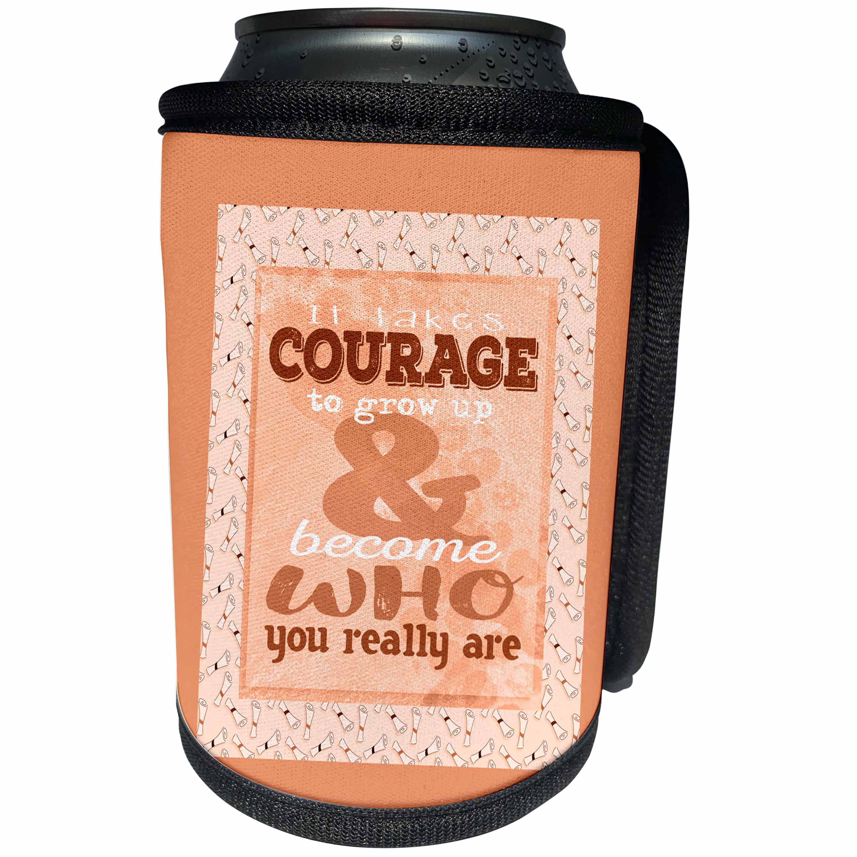 3dRose Beverly Turner Graduation Design - It Takes Courage to Grow up and Become Who You Really Are, Peach - Can Cooler Bottle Wrap (cc_255993)