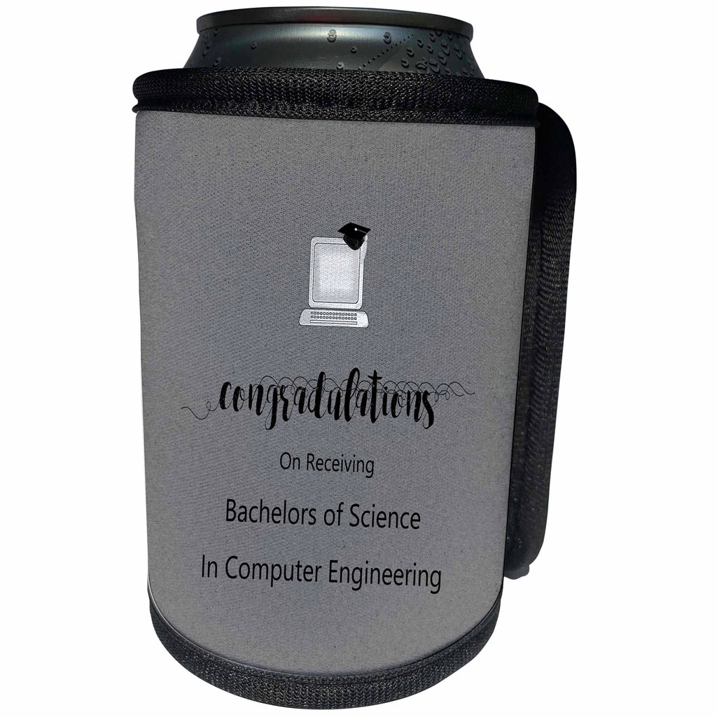 3dRose Beverly Turner Graduation Design - Bachelors of Science in Computer Engineering, Congratulations, Gray - Can Cooler Bottle Wrap (cc_256041)