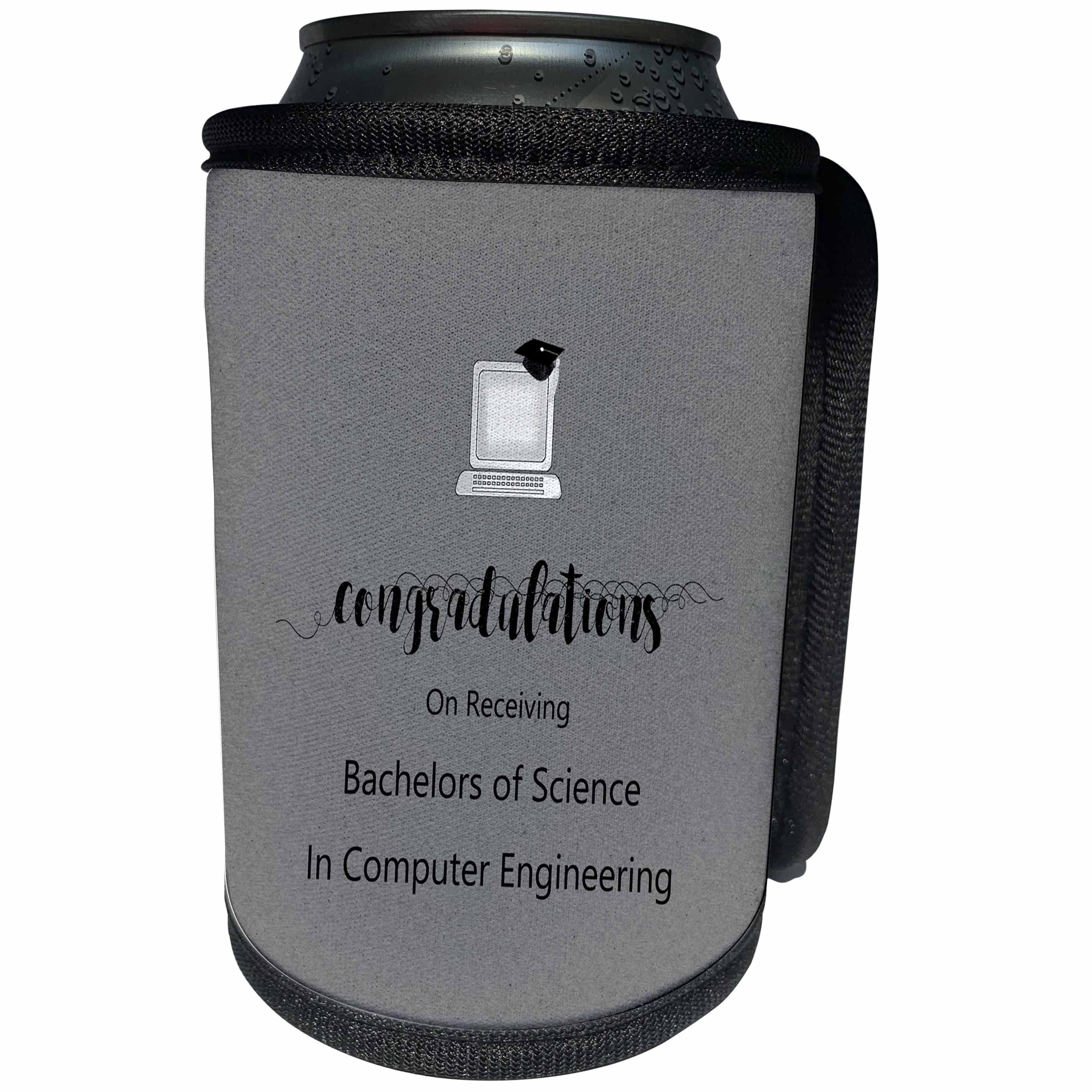 3dRose Beverly Turner Graduation Design - Bachelors of Science in Computer Engineering, Congratulations, Gray - Can Cooler Bottle Wrap (cc_256041)