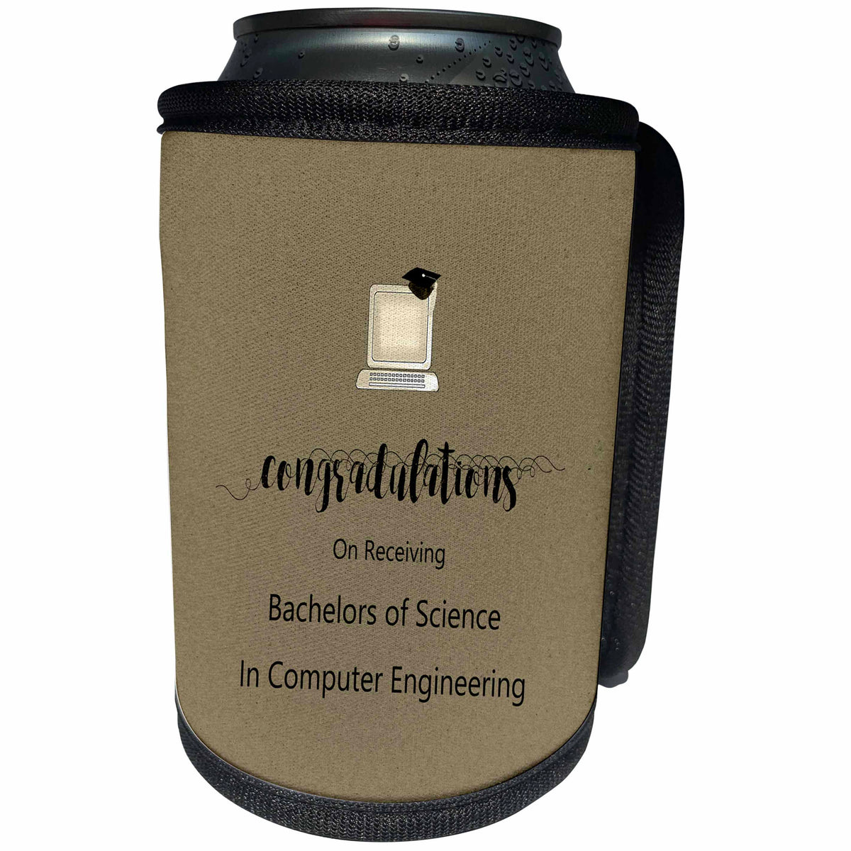 3dRose Beverly Turner Graduation Design - Bachelors of Science in Computer Engineering, Congratulations, Sepia - Can Cooler Bottle Wrap (cc_256042)