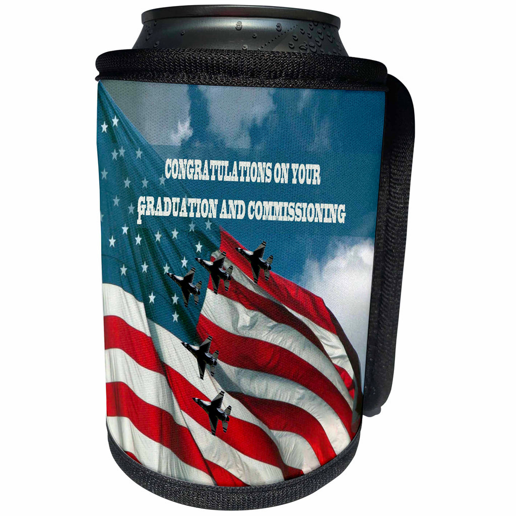 3dRose Beverly Turner Military Design - Planes Flying with Flag in the Clouds - Can Cooler Bottle Wrap (cc_256067)