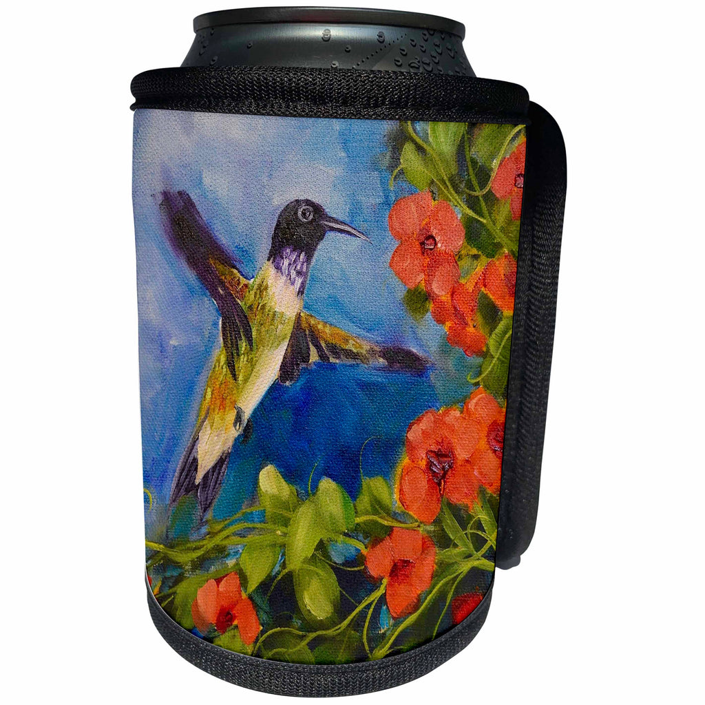 3dRose Melissa A. Torres Art Florals - Image of a painting of a Hummingbird and Trumpet Vine - Can Cooler Bottle Wrap (cc_256076)