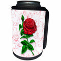 3dRose Doreen Erhardt Floral - Beautiful Solitary Red Rose with Red and White Rose Background - Can Cooler Bottle Wrap (cc_256092)