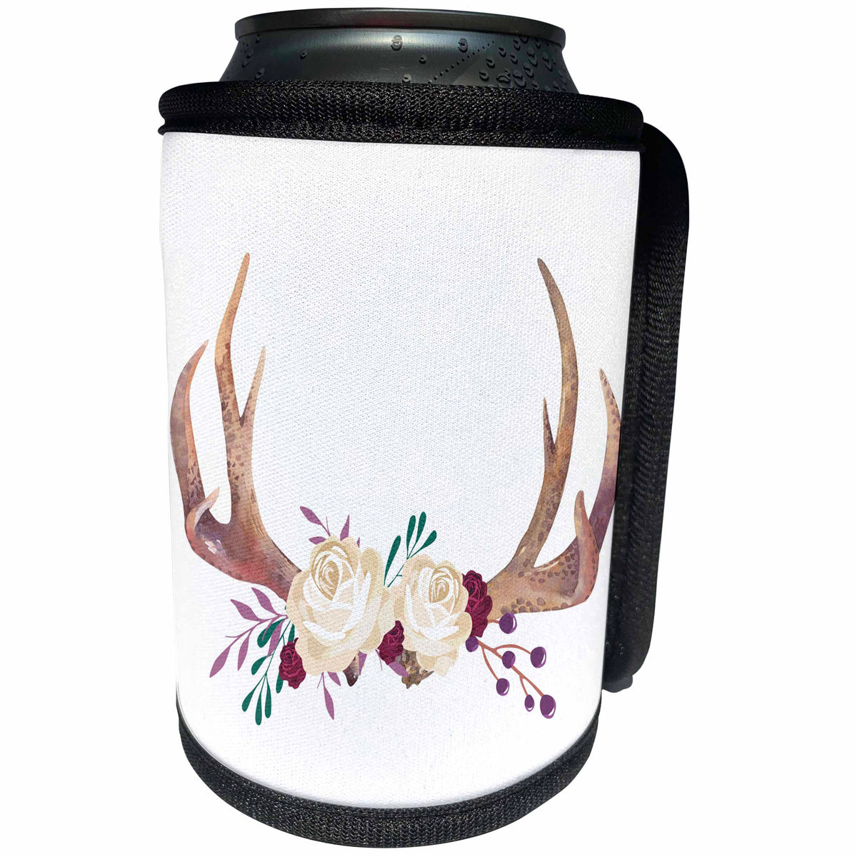 3dRose TNMGraphics Animals - Antlers With Cream Colored Roses - Can Cooler Bottle Wrap (cc_256117)