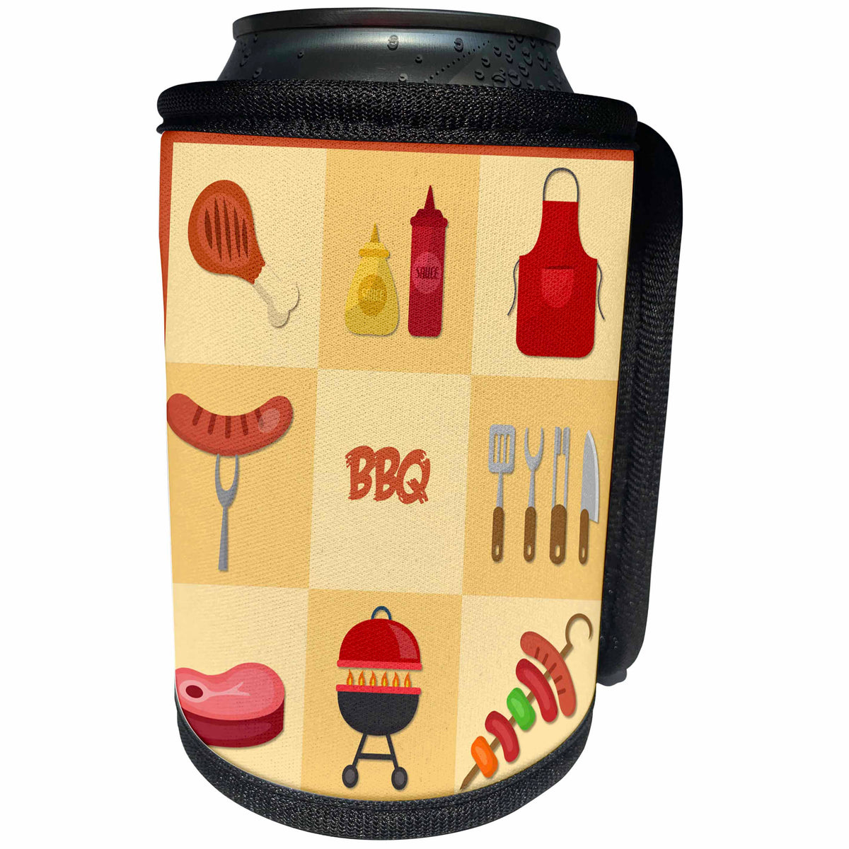 3dRose TNMGraphics Food and Drink - BBQ Items in Red and Yellow - Can Cooler Bottle Wrap (cc_256119)