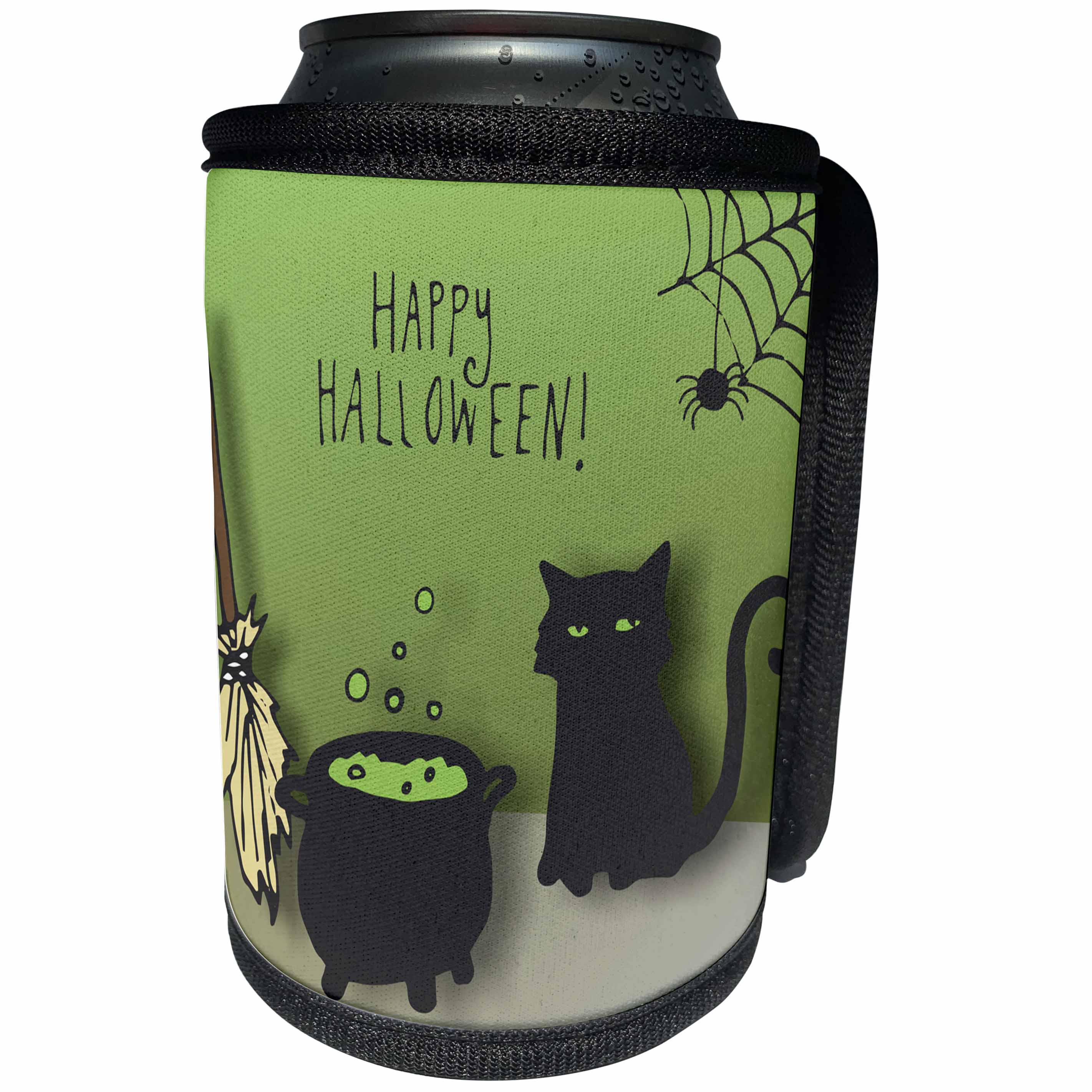 3dRose TNMGraphics Halloween - Cat Cauldron and Broom Halloween - Can Cooler Bottle Wrap (cc_256120)