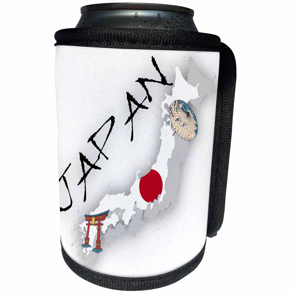 3dRose TNMGraphics Japanese - Map and Flag of Japan - Can Cooler Bottle Wrap (cc_256125)