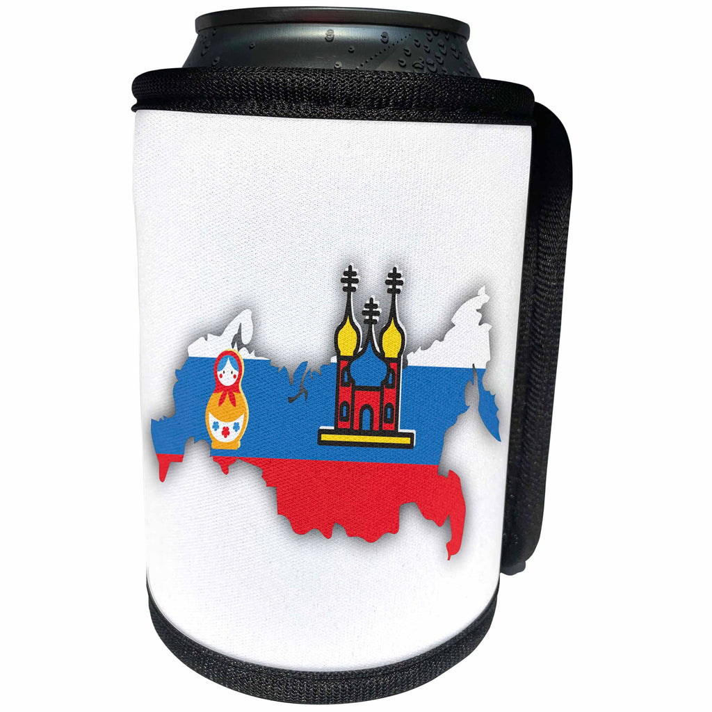 3dRose TNMGraphics Russia - Map and Flag of Russia with Doll - Can Cooler Bottle Wrap (cc_256130)