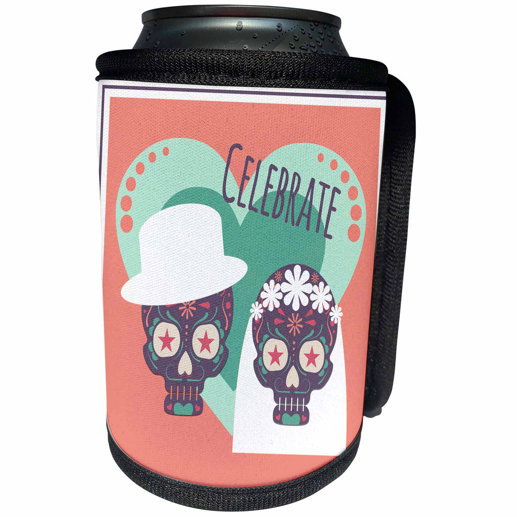 3dRose TNMGraphics Sugar Skulls - Sugar Skull Bride and Groom - Can Cooler Bottle Wrap (cc_256131)