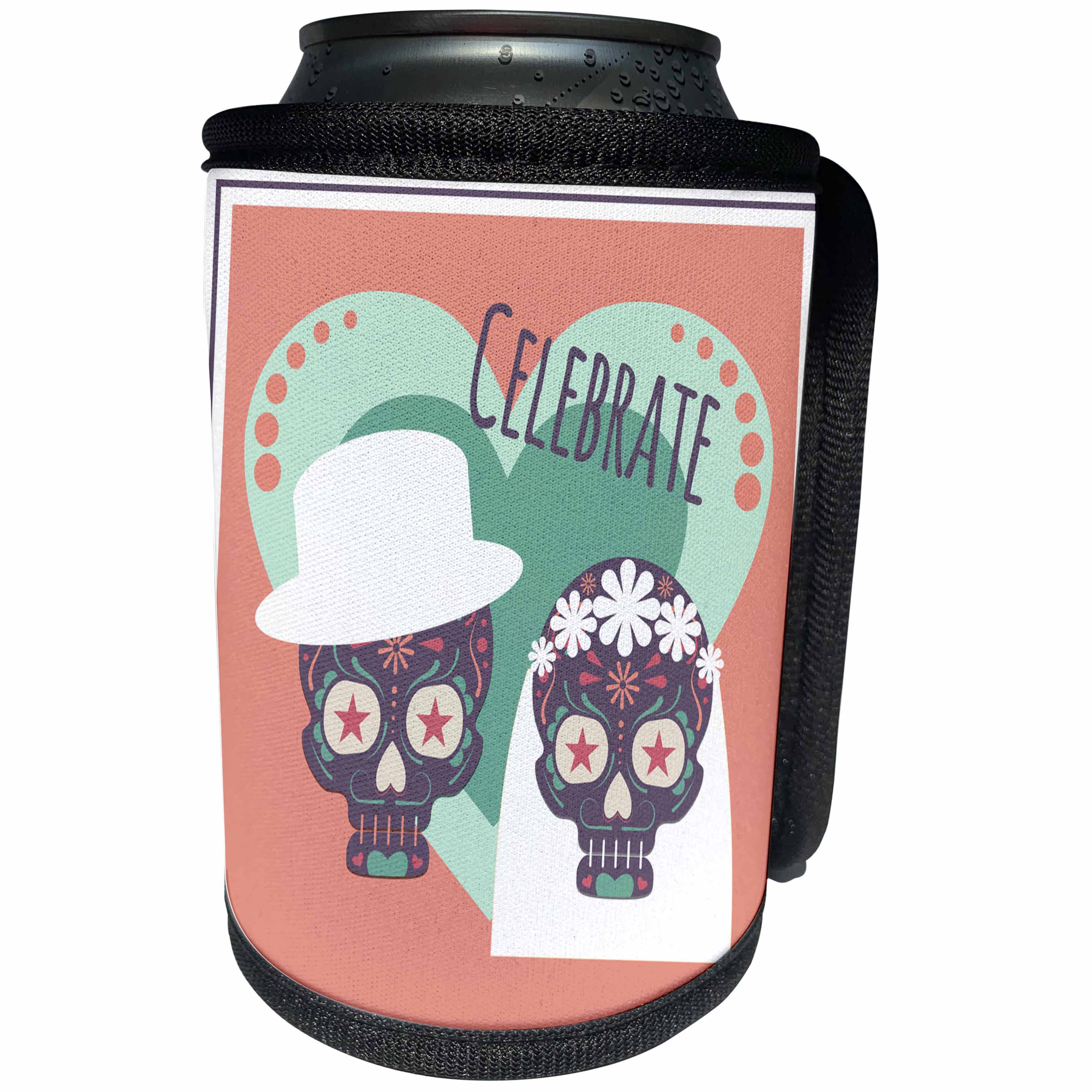 3dRose TNMGraphics Sugar Skulls - Sugar Skull Bride and Groom - Can Cooler Bottle Wrap (cc_256131)