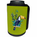 3dRose TNMGraphics Animals - Blue Toucan with Tropical Leaves - Can Cooler Bottle Wrap (cc_256133)