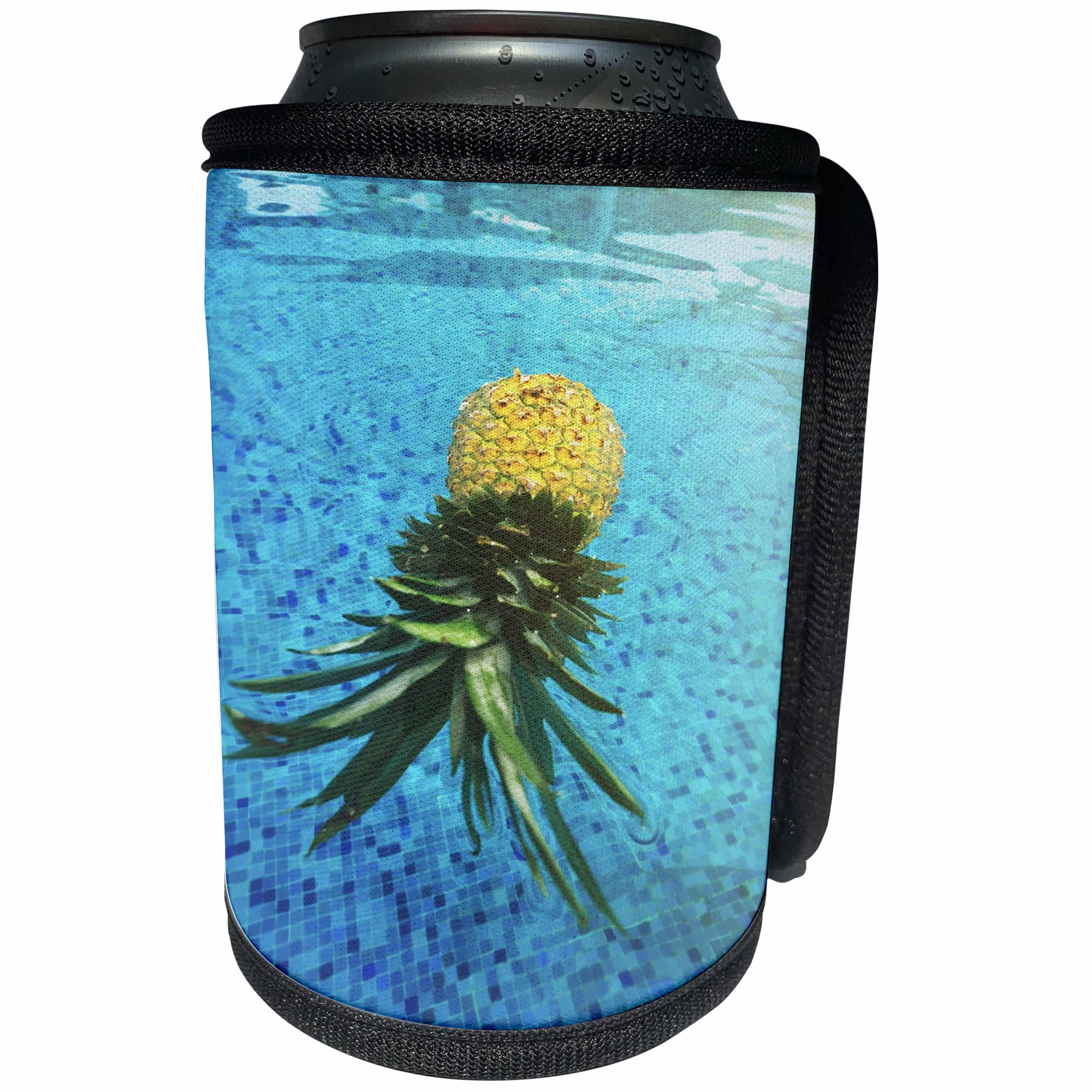 3dRose Décor II - Image of Pineapple Floating In Pool - Can Cooler Bottle Wrap (cc_256136)