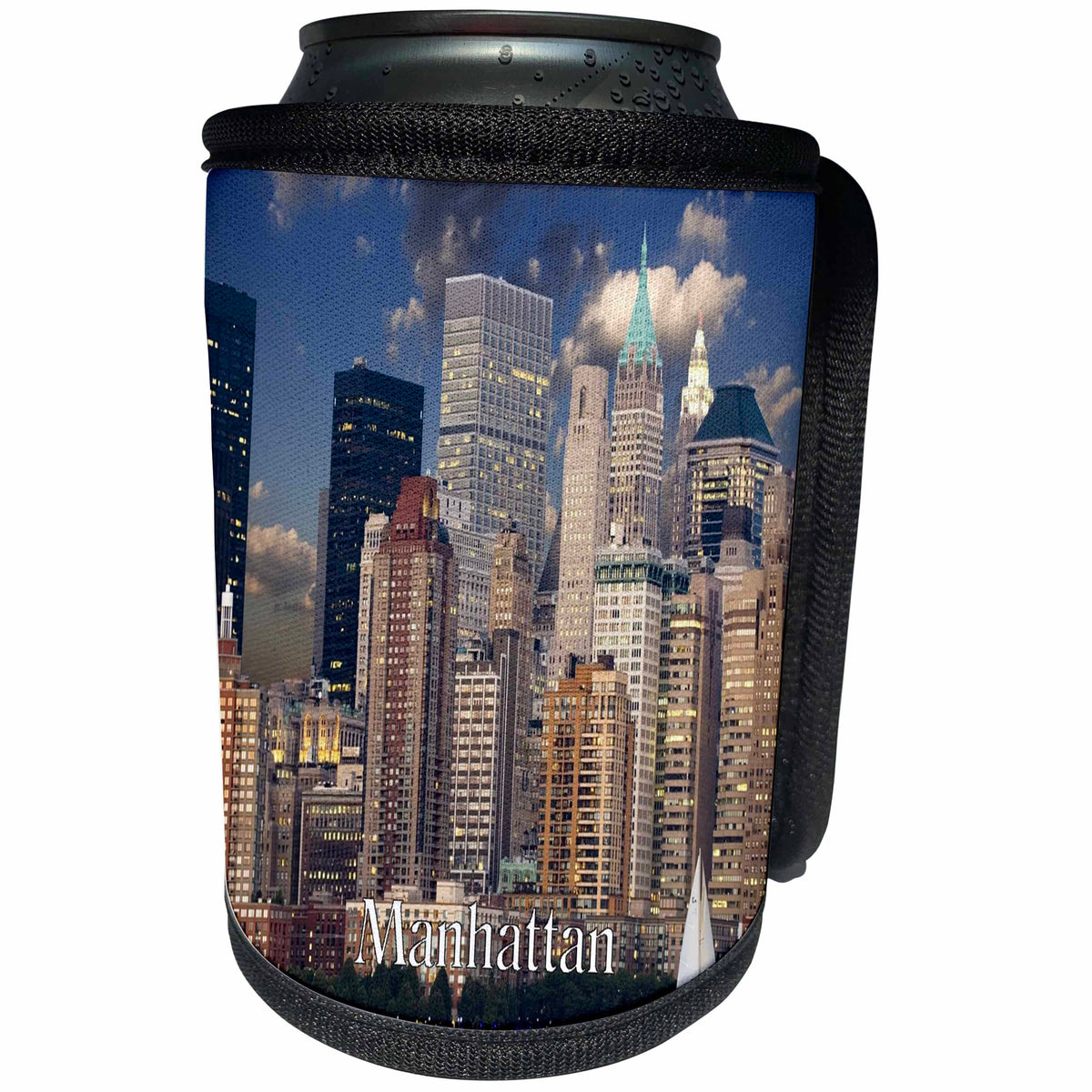 3dRose New York - Image of Manhattan Skyline With Sailboat - Can Cooler Bottle Wrap (cc_256140)