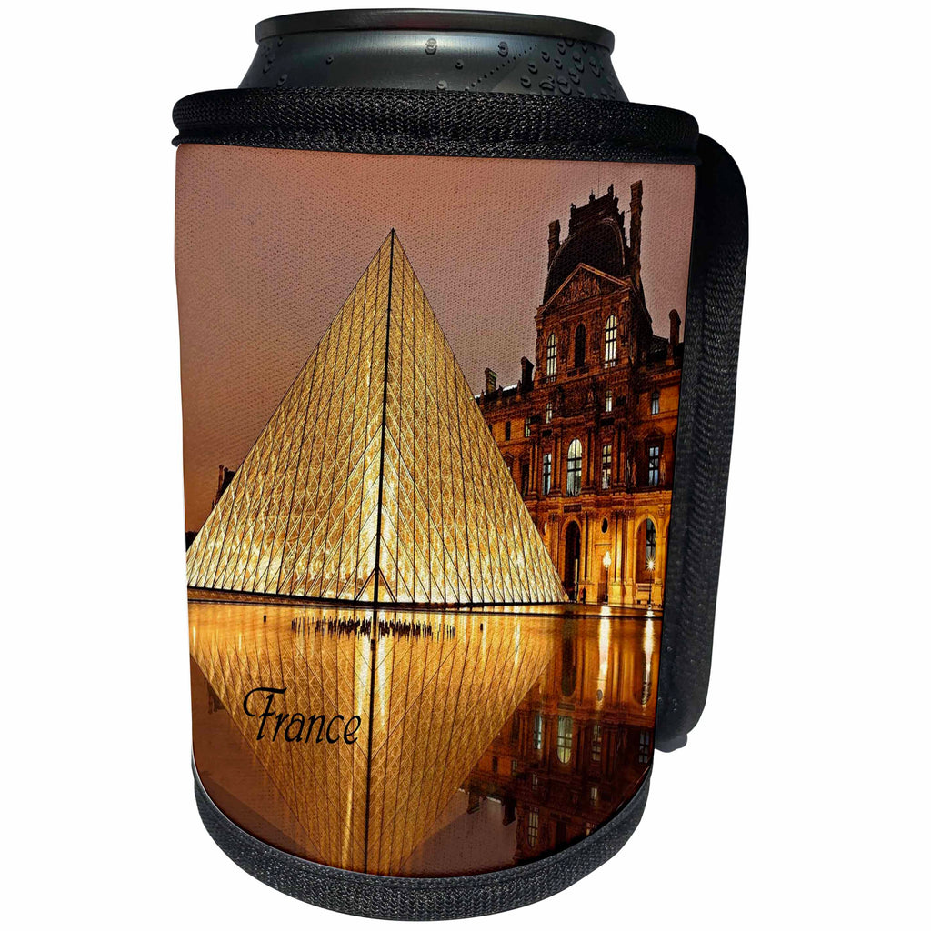 3dRose France - Image of Paris Louvre Reflecting In Water - Can Cooler Bottle Wrap (cc_256142)