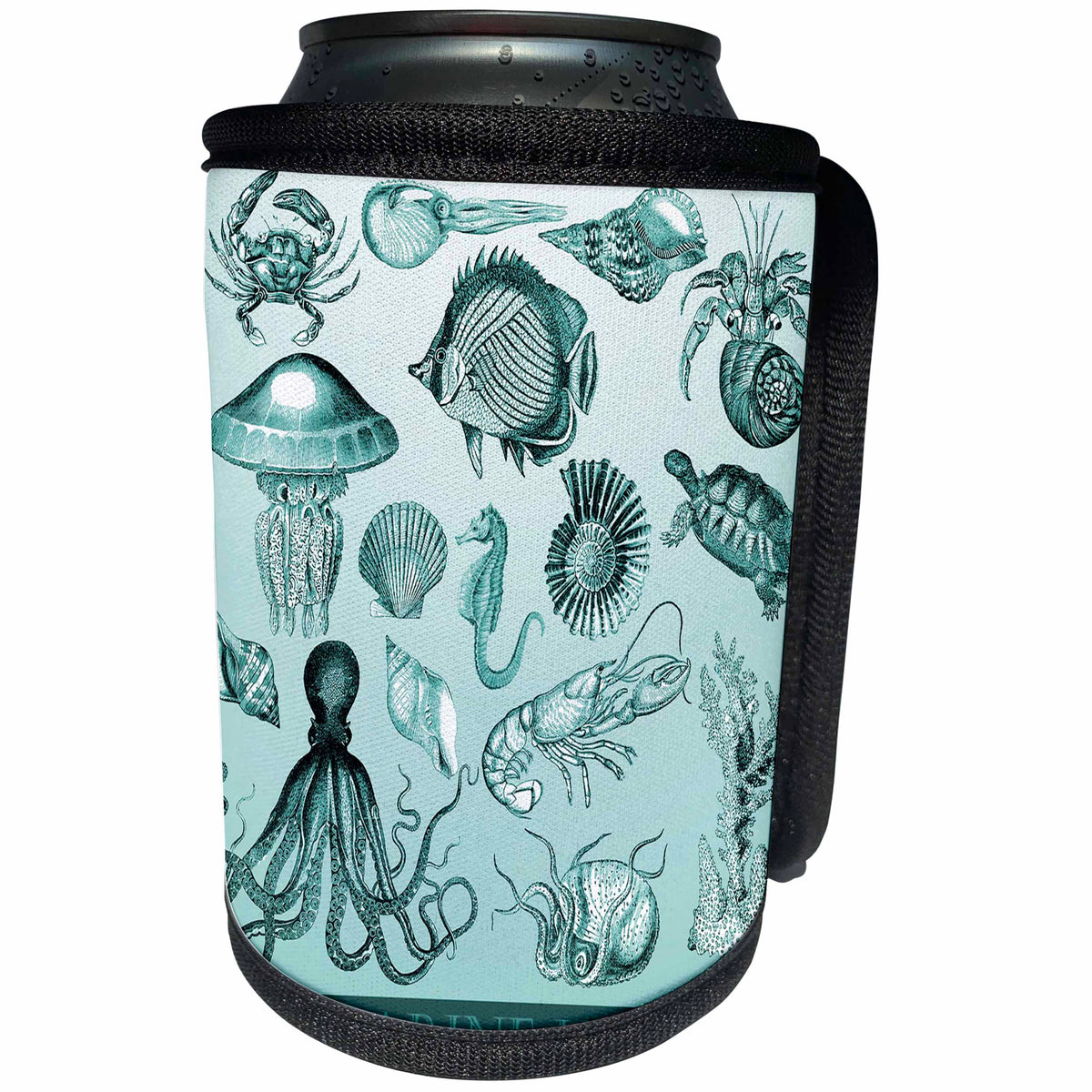 3dRose Sea Life - Image of Aqua Sea Life Collage - Can Cooler Bottle Wrap (cc_256158)