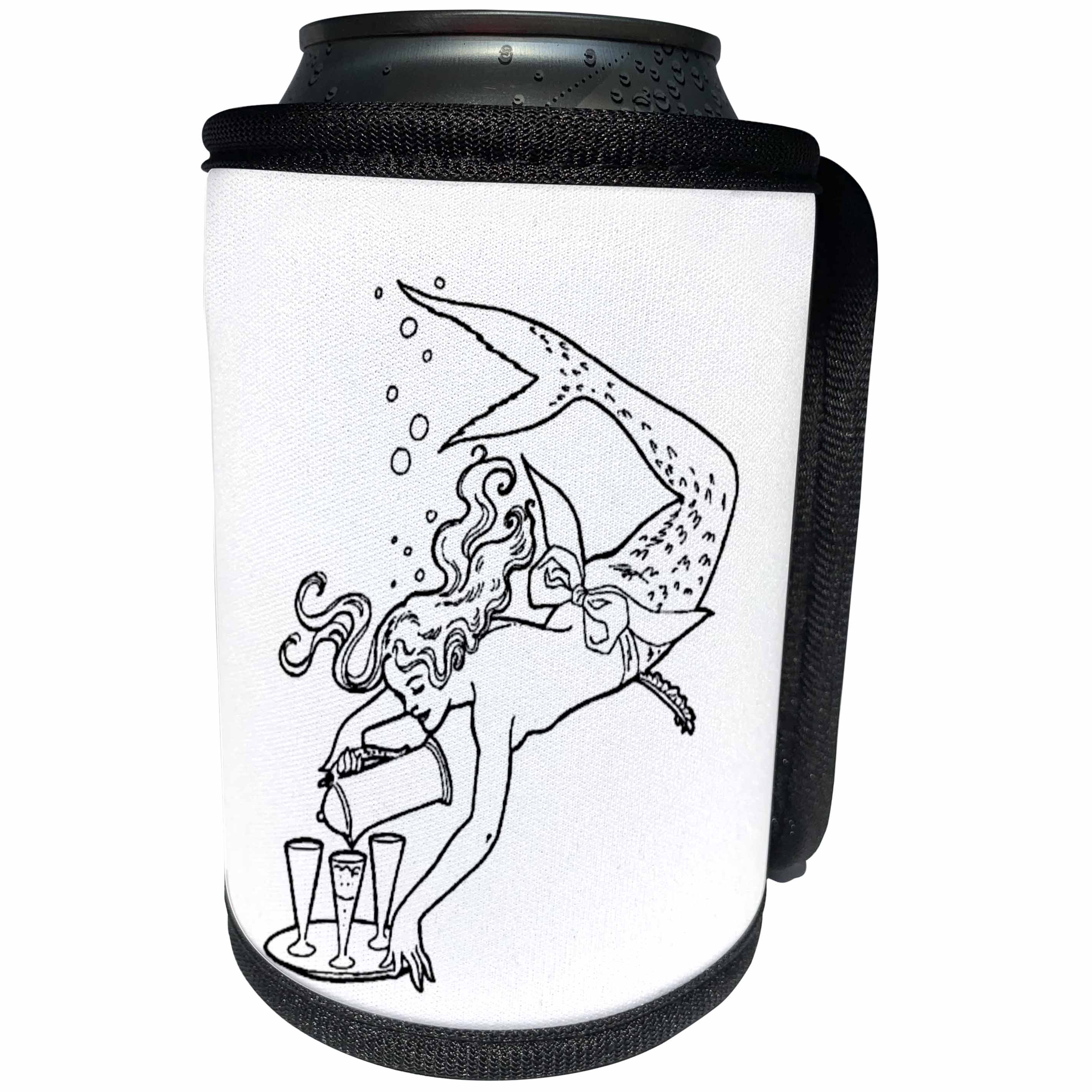 3dRose 1930s and 1940s - Image of Retro Mermaid With Cocktails - Can Cooler Bottle Wrap (cc_256263)