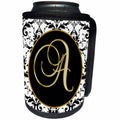 3dRose Fancy Monograms - Image of The Script Letter A in Black White and Gold - Can Cooler Bottle Wrap (cc_256266)