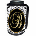 3dRose Fancy Monograms - Image of The Script Letter B in Black White and Gold - Can Cooler Bottle Wrap (cc_256267)