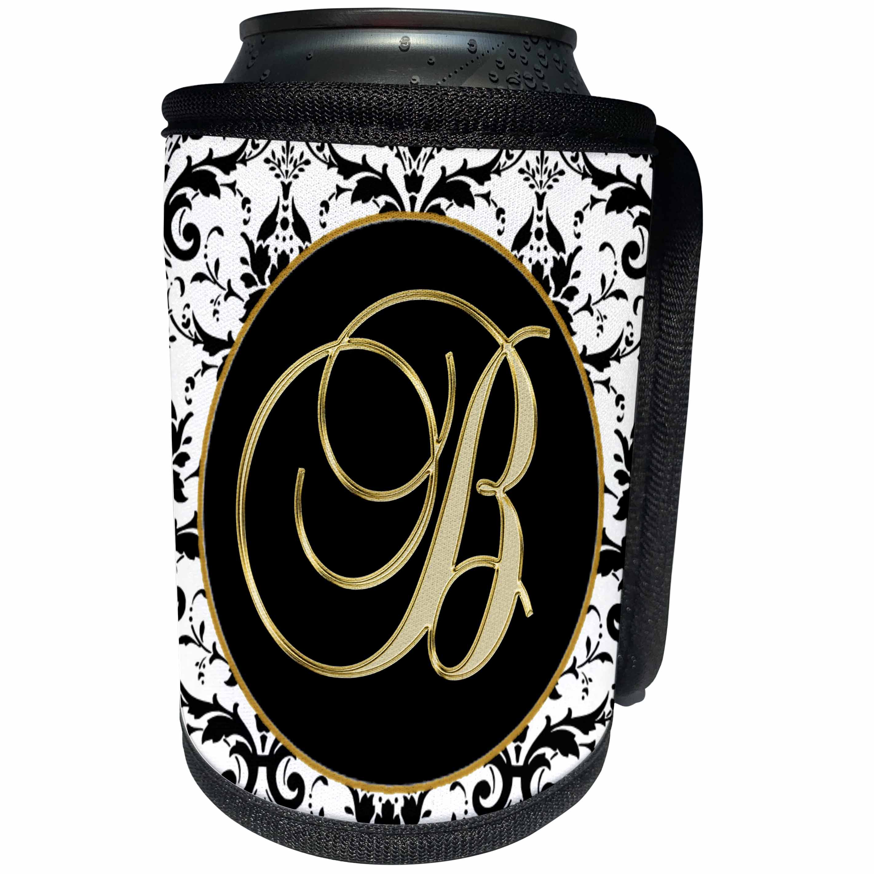 3dRose Fancy Monograms - Image of The Script Letter B in Black White and Gold - Can Cooler Bottle Wrap (cc_256267)