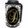3dRose Fancy Monograms - Image of The Script Letter D in Black White and Gold - Can Cooler Bottle Wrap (cc_256269)