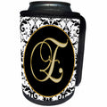 3dRose Fancy Monograms - Image of The Script Letter E in Black White and Gold - Can Cooler Bottle Wrap (cc_256270)