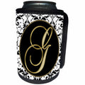 3dRose Fancy Monograms - Image of The Script Letter G in Black White and Gold - Can Cooler Bottle Wrap (cc_256272)