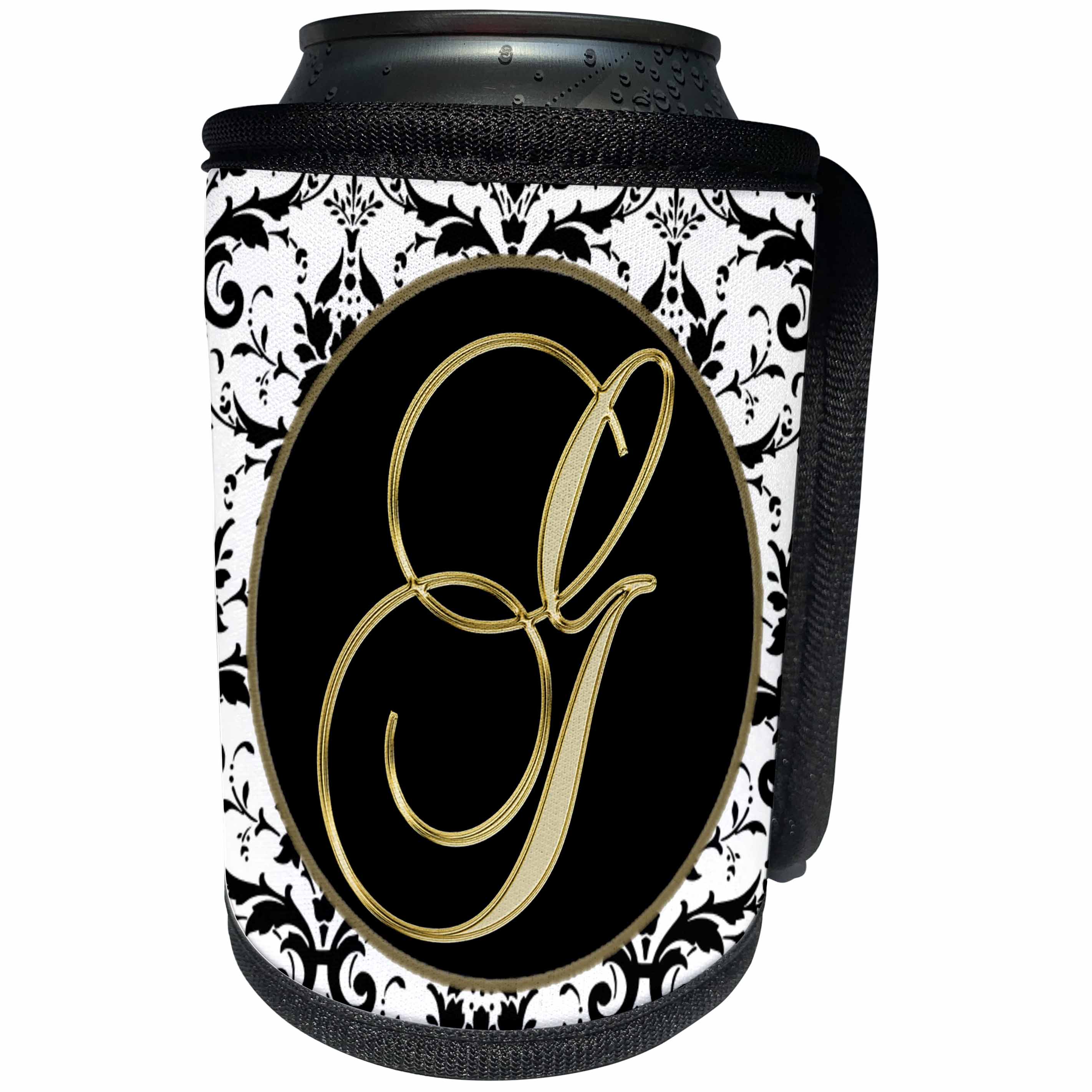 3dRose Fancy Monograms - Image of The Script Letter G in Black White and Gold - Can Cooler Bottle Wrap (cc_256272)