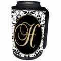 3dRose Fancy Monograms - Image of The Script Letter H in Black White and Gold - Can Cooler Bottle Wrap (cc_256273)