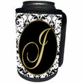 3dRose Fancy Monograms - Image of The Script Letter J in Black White and Gold - Can Cooler Bottle Wrap (cc_256274)