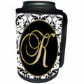 3dRose Fancy Monograms - Image of The Script Letter K in Black White and Gold - Can Cooler Bottle Wrap (cc_256275)