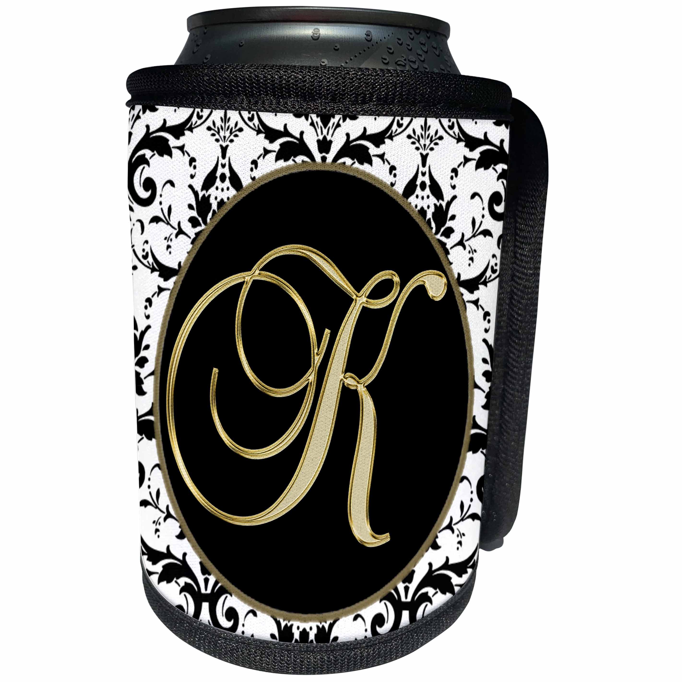 3dRose Fancy Monograms - Image of The Script Letter K in Black White and Gold - Can Cooler Bottle Wrap (cc_256275)