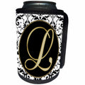 3dRose Fancy Monograms - Image of The Script Letter L in Black White and Gold - Can Cooler Bottle Wrap (cc_256276)