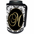 3dRose Fancy Monograms - Image of The Script Letter M in Black White and Gold - Can Cooler Bottle Wrap (cc_256277)