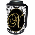 3dRose Fancy Monograms - Image of The Script Letter N in Black White and Gold - Can Cooler Bottle Wrap (cc_256278)