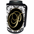 3dRose Fancy Monograms - Image of The Script Letter P in Black White and Gold - Can Cooler Bottle Wrap (cc_256280)