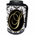 3dRose Fancy Monograms - Image of The Script Letter S in Black White and Gold - Can Cooler Bottle Wrap (cc_256283)