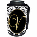 3dRose Fancy Monograms - Image of The Script Letter V in Black White and Gold - Can Cooler Bottle Wrap (cc_256286)