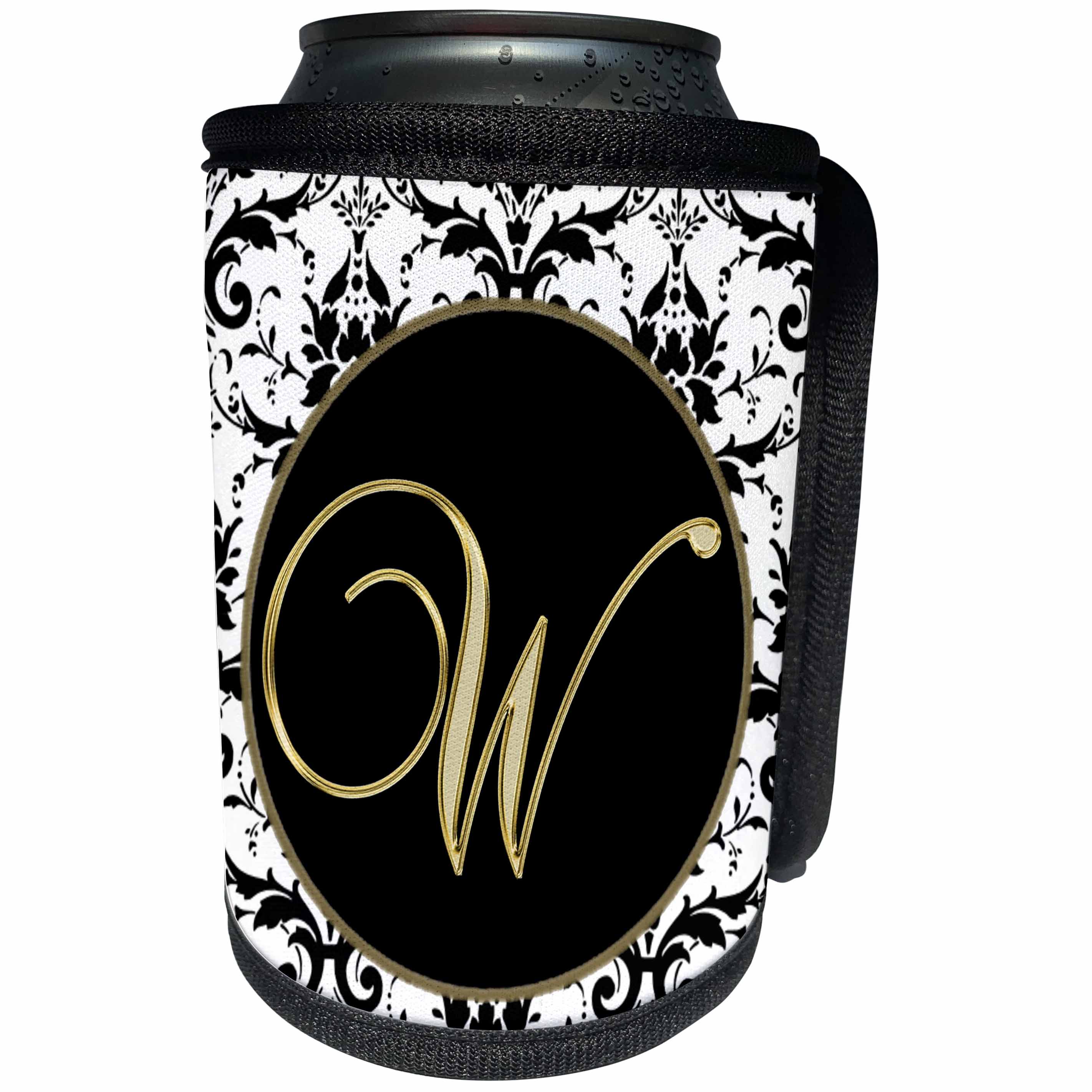 3dRose Fancy Monograms - Image of The Script Letter W in Black White and Gold - Can Cooler Bottle Wrap (cc_256287)