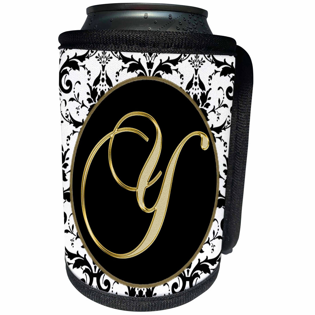 3dRose Fancy Monograms - Image of The Script Letter Y in Black White and Gold - Can Cooler Bottle Wrap (cc_256289)
