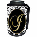 3dRose Fancy Monograms - Image of The Script Letter I in Black White and Gold - Can Cooler Bottle Wrap (cc_256291)