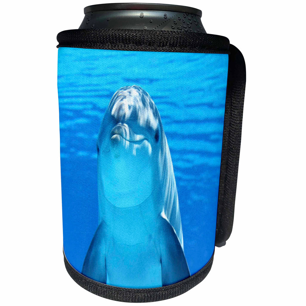 3dRose Sea Life Dolphin - Image of Dolphin Face In The Water - Can Cooler Bottle Wrap (cc_256299)