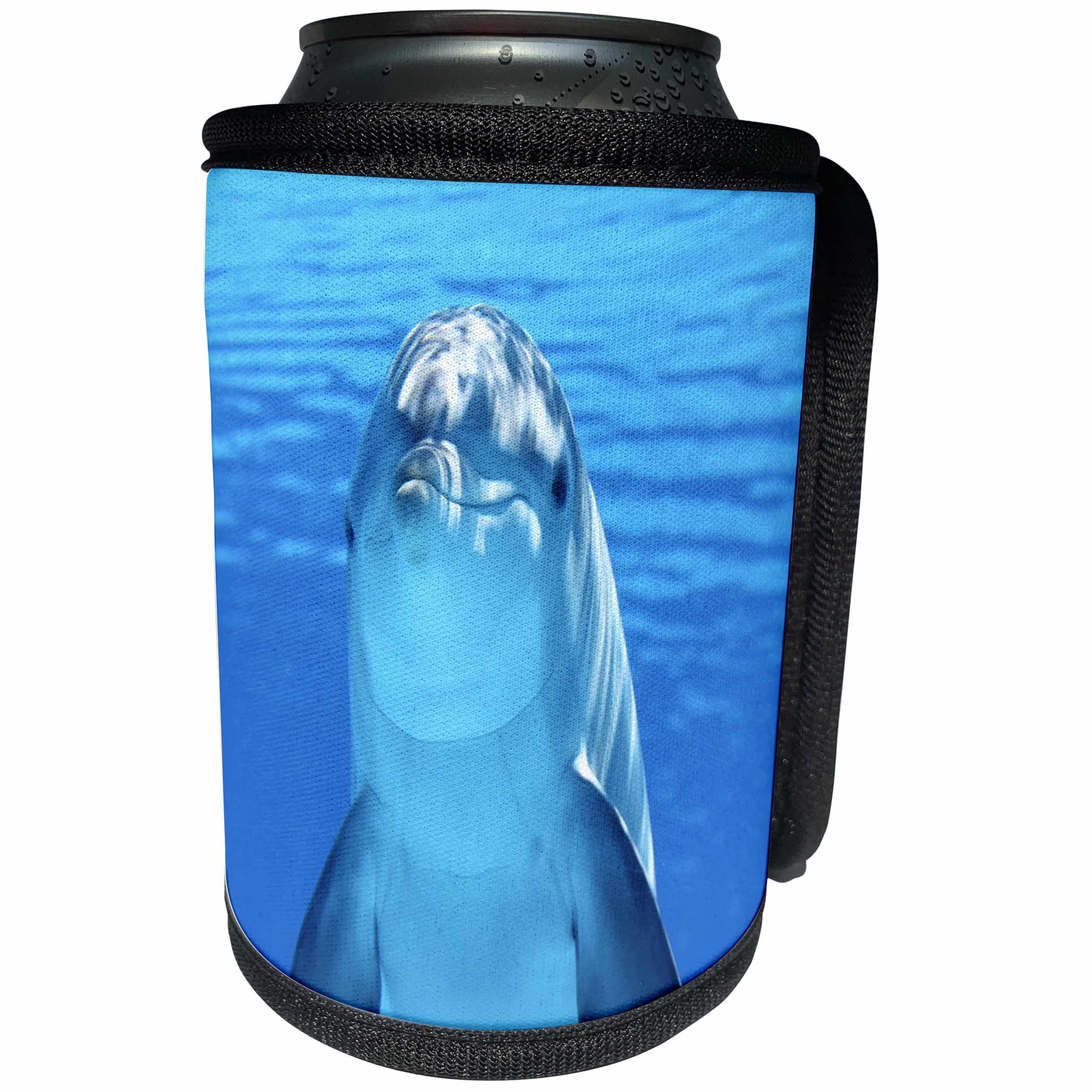 3dRose Sea Life Dolphin - Image of Dolphin Face In The Water - Can Cooler Bottle Wrap (cc_256299)