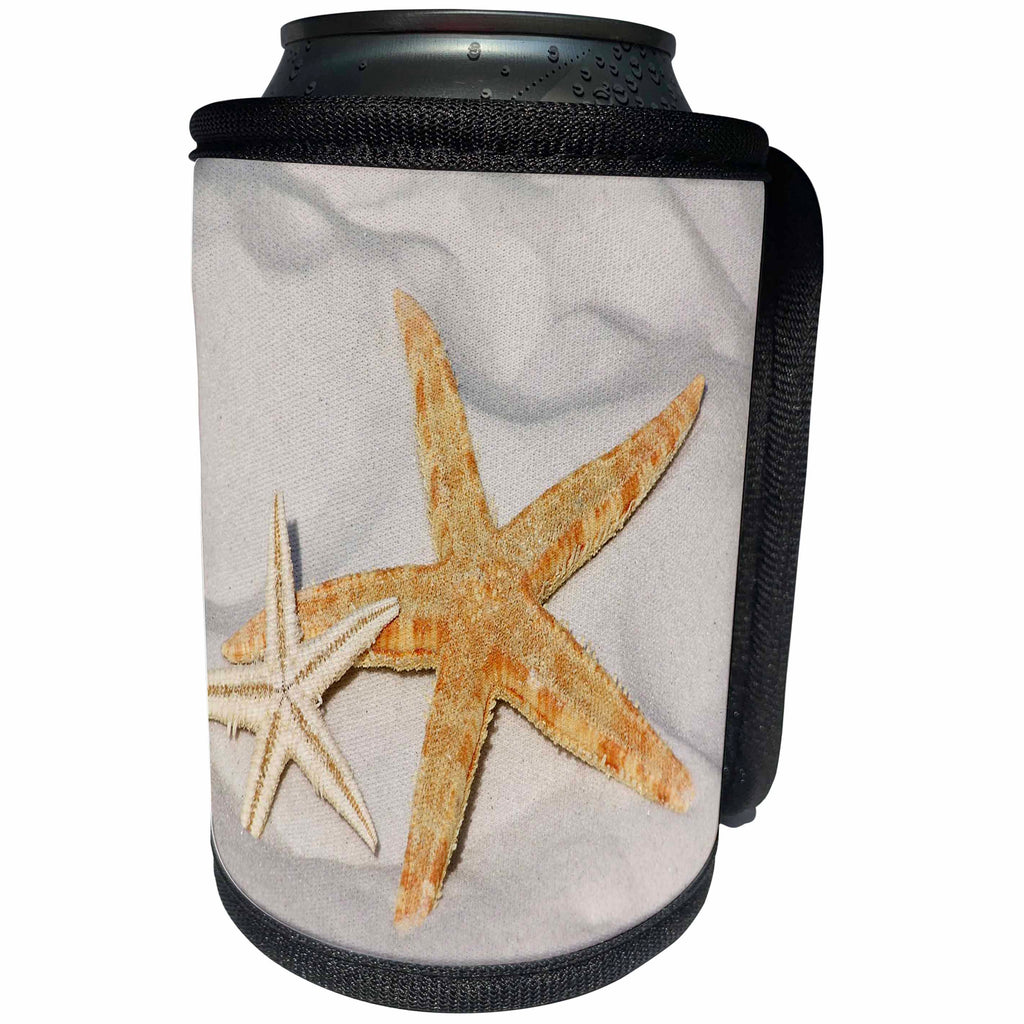 3dRose Sea Life Two Starfish - Image of Two Starfish On The Sand - Can Cooler Bottle Wrap (cc_256312)