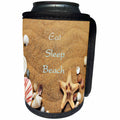 3dRose Shells n Beach - Image of Eat Sleep Beach Message With Many Shells - Can Cooler Bottle Wrap (cc_256314)