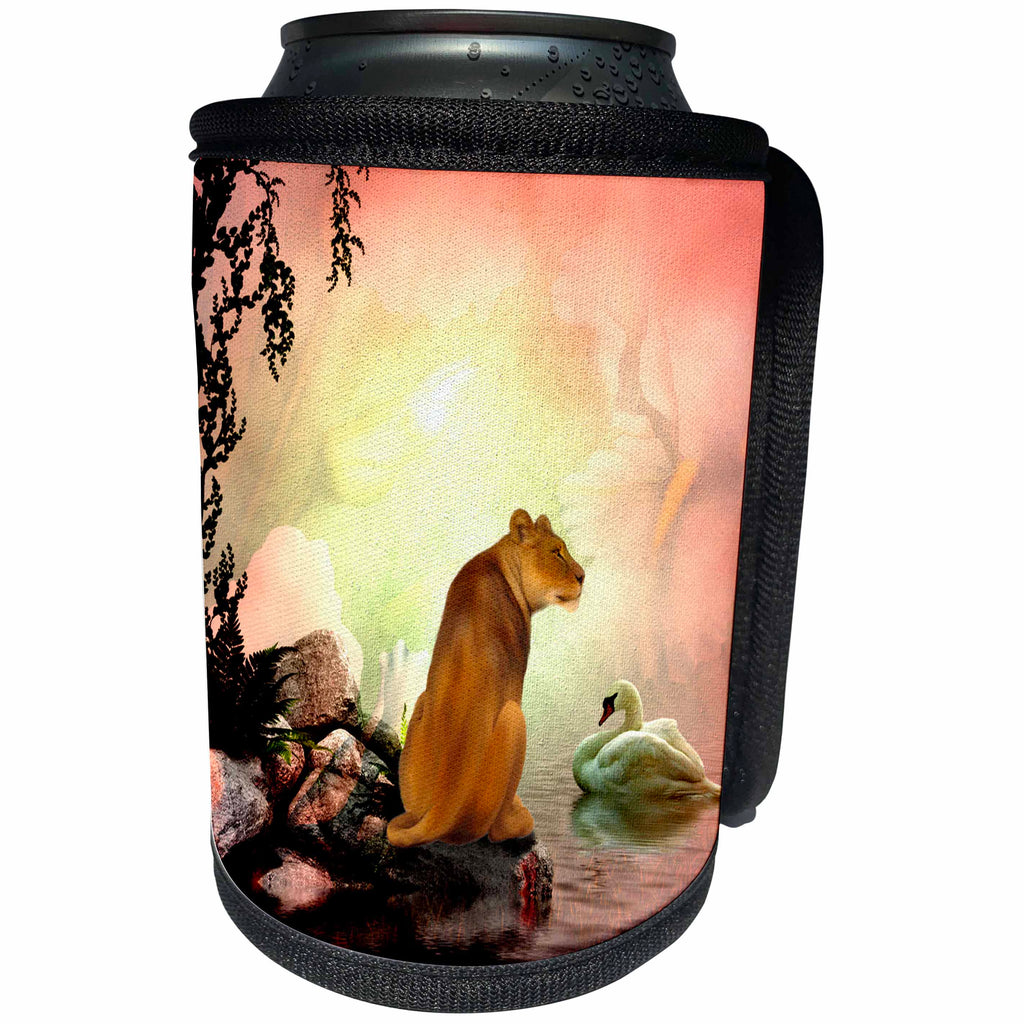 3dRose Heike Köhnen Design Animal - Wonderful lioness in a fantasy world - Can Cooler Bottle Wrap (cc_256351)