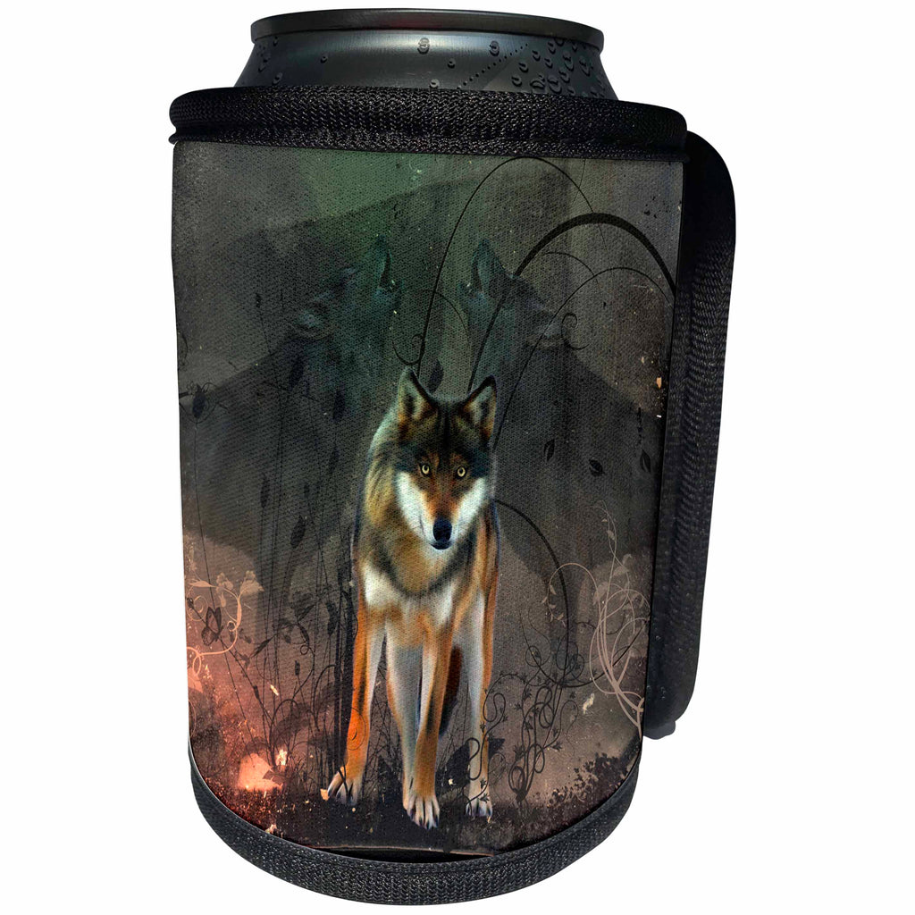 3dRose Heike Köhnen Design Animal - Awesome wolf on vintage background - Can Cooler Bottle Wrap (cc_256364)